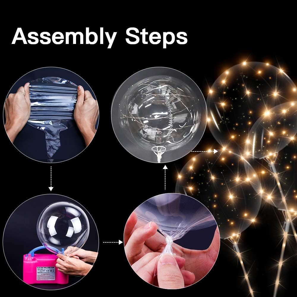 ZMYGOLON 4 PCS Reusable LED Light Up Balloons 18 Inch Transparent Bobo Balloon Party and Wedding Balloons Perfect for Decoration Warm White Glowing Balloons: Toys & Games