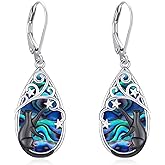 Eusense Sterling Silver Tree of Life/Filigree/Celtic/Compass/Cat/Bee/Dragon Animals Dangle Earrings Turquoise Malachite Drop Leverback Earrings Jewelry Gifts for Women