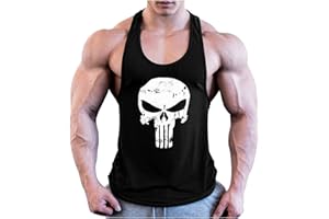Dawwoti Men's Workout Tank Tops Bodybuilding Stringer Shirts Y-Back Skull Print Tanks Athletic Training