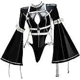 Mobbunny Women Anime Derivative Cosplay Costume Black Bodysuit Lingerie Hollow Strap Jumpsuit With Stocking