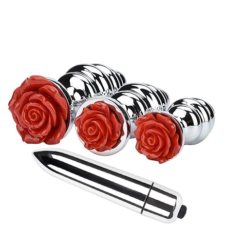 DOGZI Anal Plug Set, Silikon Butt Plug Set mit Starke Saugnapf Anal Sexspielzeug, 3 Stück Rose Shaped Base Mit Schmuck Geburt