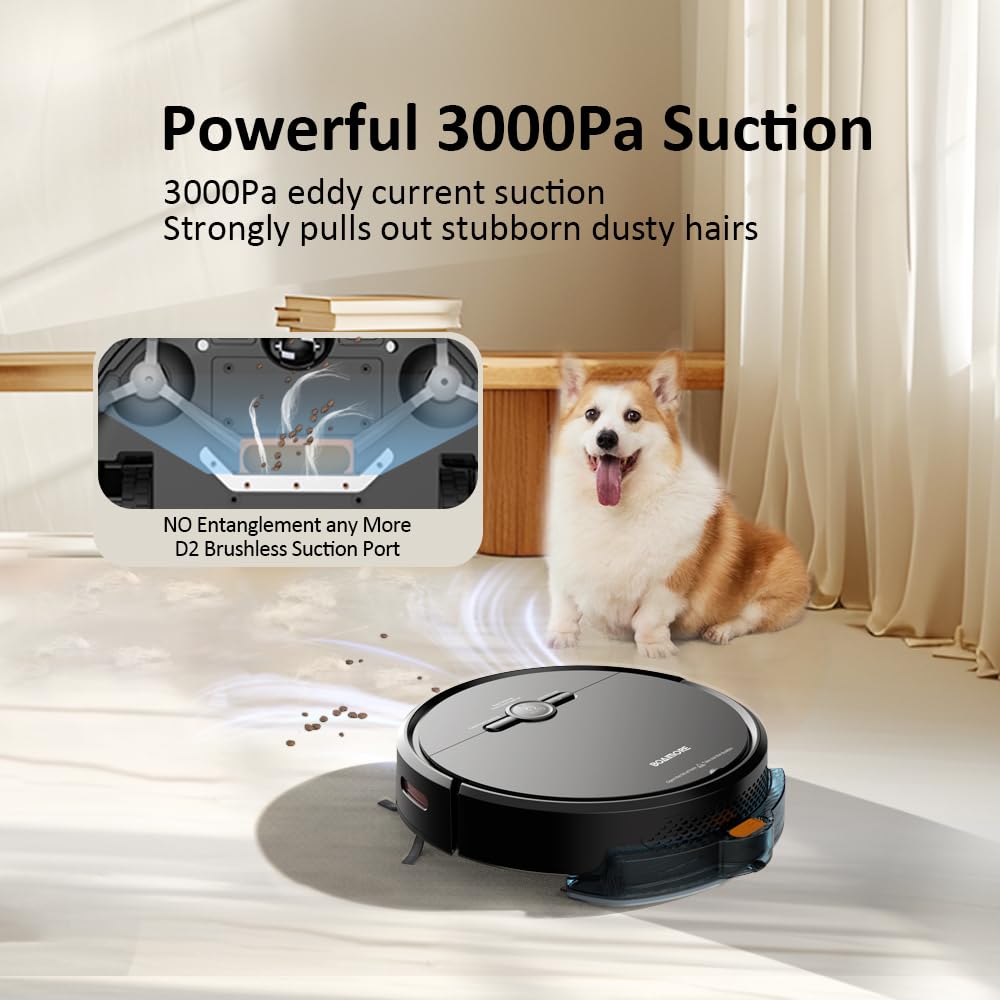 BOAIMORE D2 Robot Vacuum Cleaner, Strong Suction, 120 Mins Runtime, Slim, Low Noise, Automatic Self-Charging, Wi-Fi/App/Alexa Control, Ideal for Pet Hair Hard Floor and Daily Cleaning