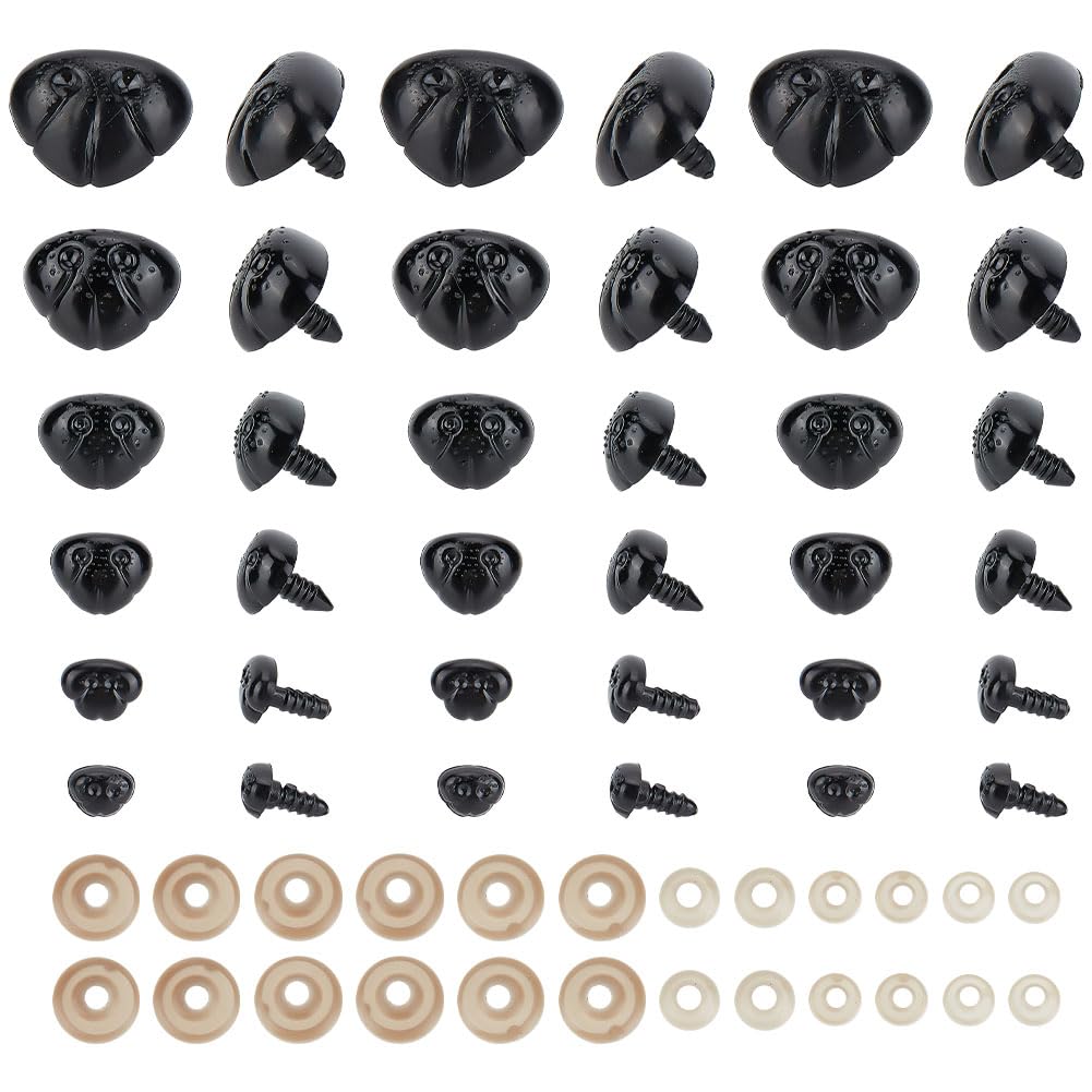GOMAKERER 120 Pcs 6 Styles Crafting Noses, Black Dog Safety Noses Doll Teddy Bear Noses Doll Making Supplies False Puppy Nose 18mm for Stuffed Animals Making Amigurumi