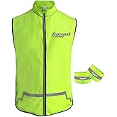 Tucool Racing Professional Reflective Safety Vest with 2 Bands - Polyester Pongee Fabric for Night Running/Cycling/Construction - High Visibility (Green, L)