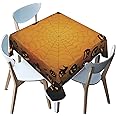 halloween Square Tablecloth,pumpkin lantern silhouette illustration,Stain Wrinkle Resistant Reusable Washable Print Square table clothes,for festival celebrate Events Decor,black orange,70 x 70 Inch