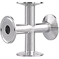 DERNORD 4 Way Cross Clamp Fits 1.5" Tri-clamp Sanitary Fitting Stainless Steel 304, 20mm Pipe OD