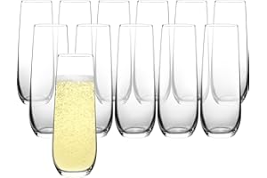 FAWLES Stemless Champagne Flutes Set of 12, Crystal Glass, 8 oz Champagne Glasses, Prosecco Mimosa Glasses Set