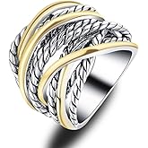 Mytys Wide Band Rings Twisted Rope Ring Two-Tone Mixed Metal Braided Statement Rings Fashion Jewelry for Women