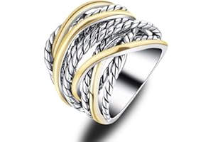 Mytys Gold and Silver Statement Rings for Women Wire Intertwined Design 14K Gold Plated Silver Band Ring Index Finger Rings Costume Jewelry