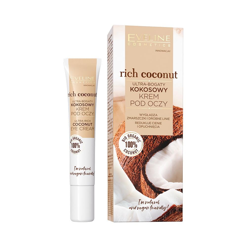 Eveline Cosmetics Rich Coconut Ultra-Rich Coconut Eye Cream with Hyaluronic Acid, Shea Butter & Organic Coconut Oil - 20ml