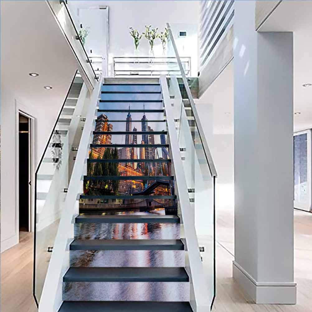 Amazon Com Waterproof Self Adhesive Staircase Decal Decorative Stairway Decals Family Decor Bedroom Home City Early Morning Scenery In Melbourne Australia Famous Ya W39 3 X H7 08 Inch X13pcs Baby
