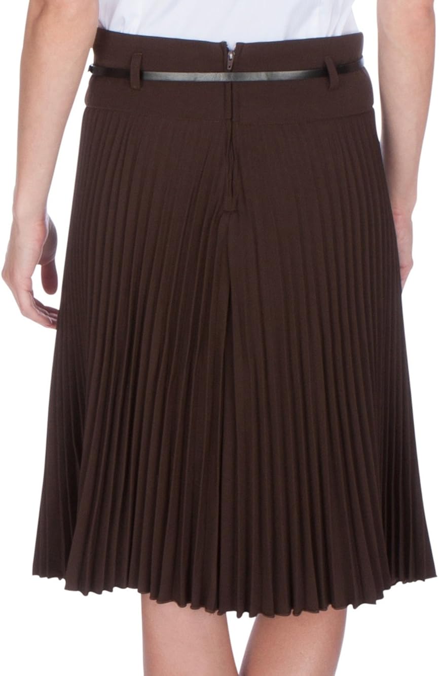 Sakkas Knee Length Pleated A-Line Skirt with Skinny Belt at  Women’s Clothing store