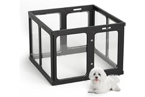 Jalove Acrylic Dog Playpen Indoor, 8 PCS Plastic Puppy Playpen with Door, Clear PlayPen for Dog Cat Rabbit Ferret, Easy Assemble Pen, Preferable Small Cage, Black, 33.5" L x 33.5" W x 24" H