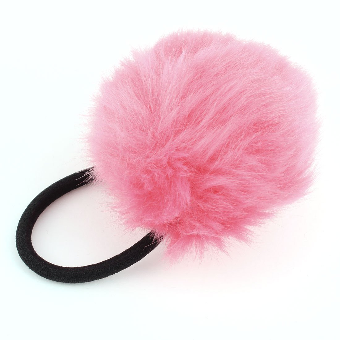 Sourcingmap Lady Pink Fluffy Faux Fur Decor Stretchy Band Hair Tie