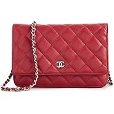 CHANEL Women's Pre-Loved Chanel Red Caviar Classic Quilted Wallet On Chain, Red, One Size