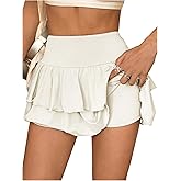 Verdusa Women's Y2k Layered Ruffle Skinny Skorts High Waisted A Line Mini Skirt with Built in Shorts