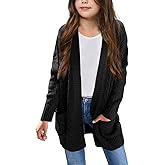 Batermoon Girls' Cardigan Sweaters Kids Cable Knit Casual Oversized Open Front Knitted Outerwear with Pocket