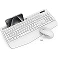 Wireless Keyboard and Mouse Combo - Full-Sized Ergonomic Keyboard with Wrist Rest, Phone Holder, Sleep Mode, Silent 2.4GHz Cordless Keyboard Mouse Combo for Computer, Laptop, PC, Mac, Windows,White