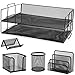 Befold 5 Piece Mesh Office Set - Desk Tray Black / Pencil Cup / Business Card Holder / Memo Holder / Letter Holder (+BONUS: Memo Organizer)