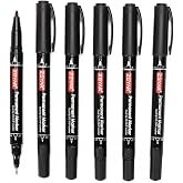 ZEYAR Twin Tip Permanent Markers, CD/DVD Markers, 6 Black Color, Ultra Fine Point and Fine Point for Signature and Marking (6 Black Color)