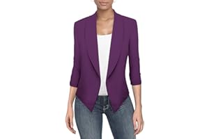 Hybrid & Company Lightweight Open Front Cardigan Classic Ruched Sleeve Work Office Blazer Suit Jackets