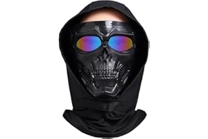 YOQVQOY Airsoft Paintball Skull Mask Tactical Full Face Cyberpunk Scary Mask with Balaclava Headgear for CS Halloween Shooting Cosplay Costume Movie Props Survival Games