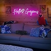 30×9 Inch Hello Gorgeous Neon Signs, Pink Hello Beautiful Led Light UP Sign for Wall Decor, Nail-Hair-Spa Salons, She Shed Ideas, Girls Party, Christmas Gifts
