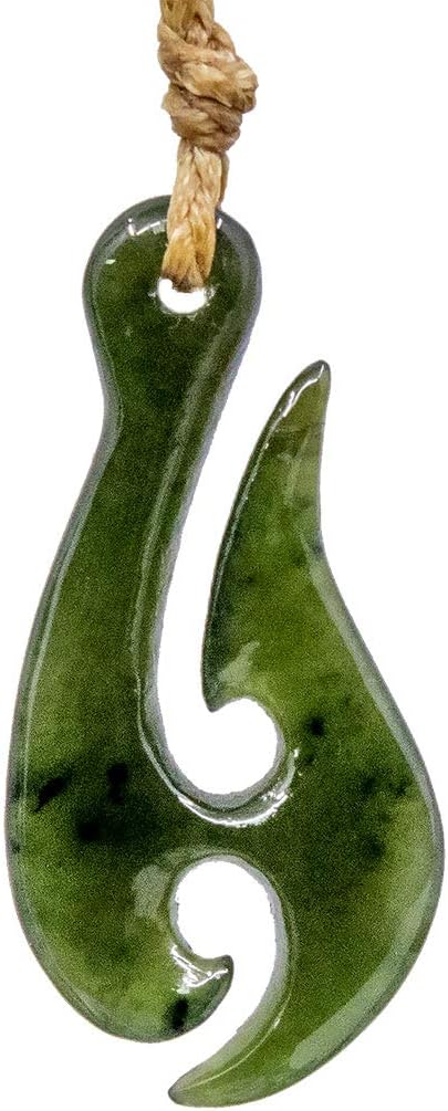 New Zealand Maori Nephrite Jade Fish Hook Necklace