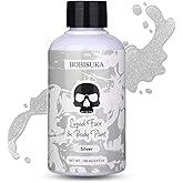 BOBISUKA Silver Face Body Paint Liquid Texture Washable Non Toxic Facepaint Fast Drying Metallic Silver Foundation Makeup for