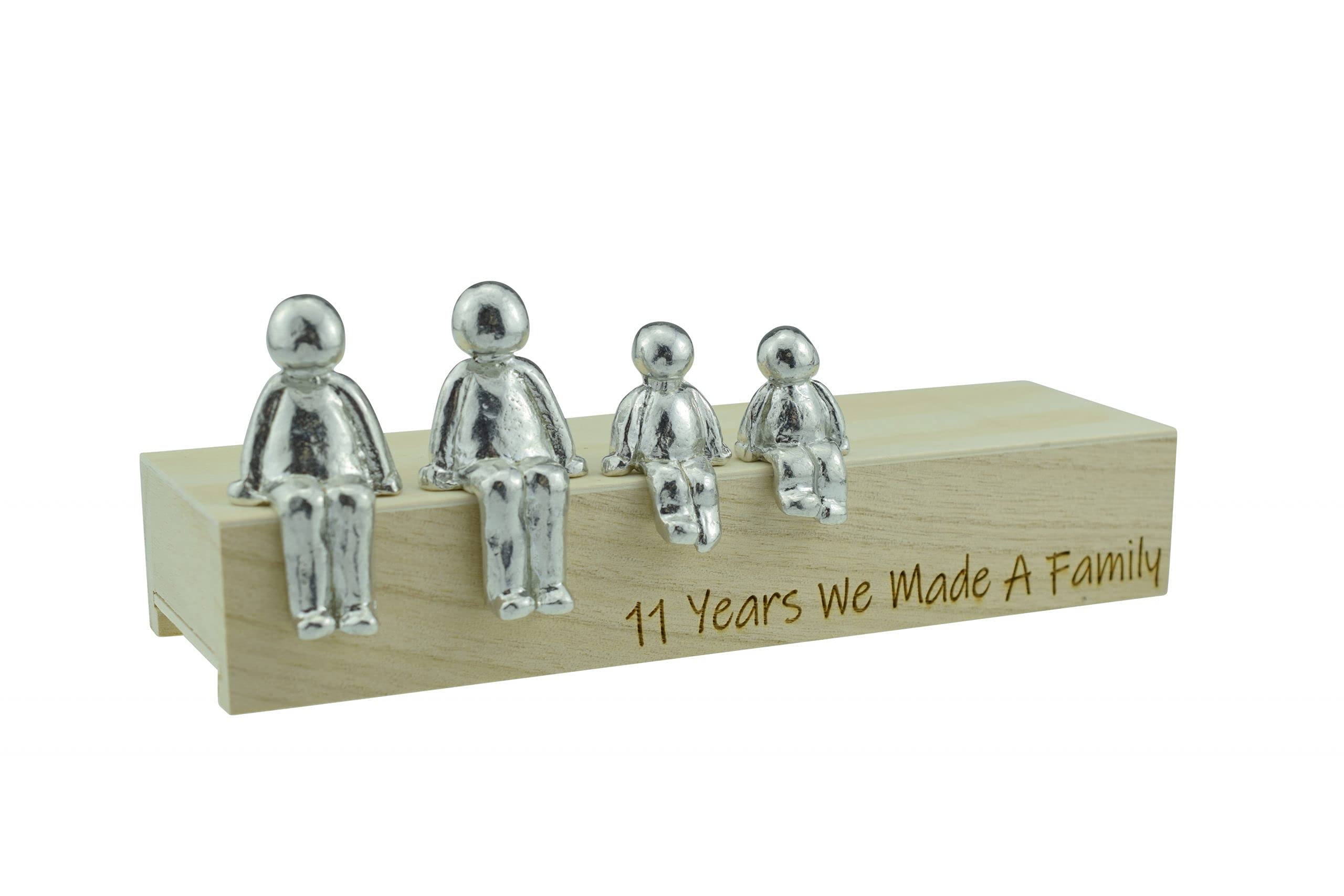 Pirantin 11th Anniversary Idea - 11 Years We Made A Family Metal Ornament - Choose Your Family Combination Box & Woodgrain May Vary(2 children)