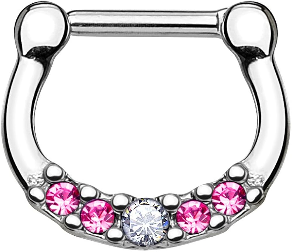 Urban Body Jewelry 16G Pink CZ Line Stainless Steel Septum