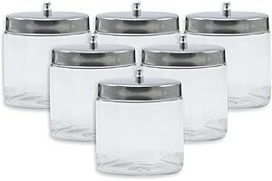 SurgiMac Glass Sundry Jar with Lid, 4 x 4 inch, Clear Storage Container, Compact & Durable, for Cotton Balls & Supplies | 6 Count