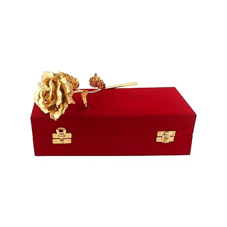 Lavanaya Silver 24Karat Golden Rose Box (30X10X8 cm,Red Velvet Box) (Gold Plated)