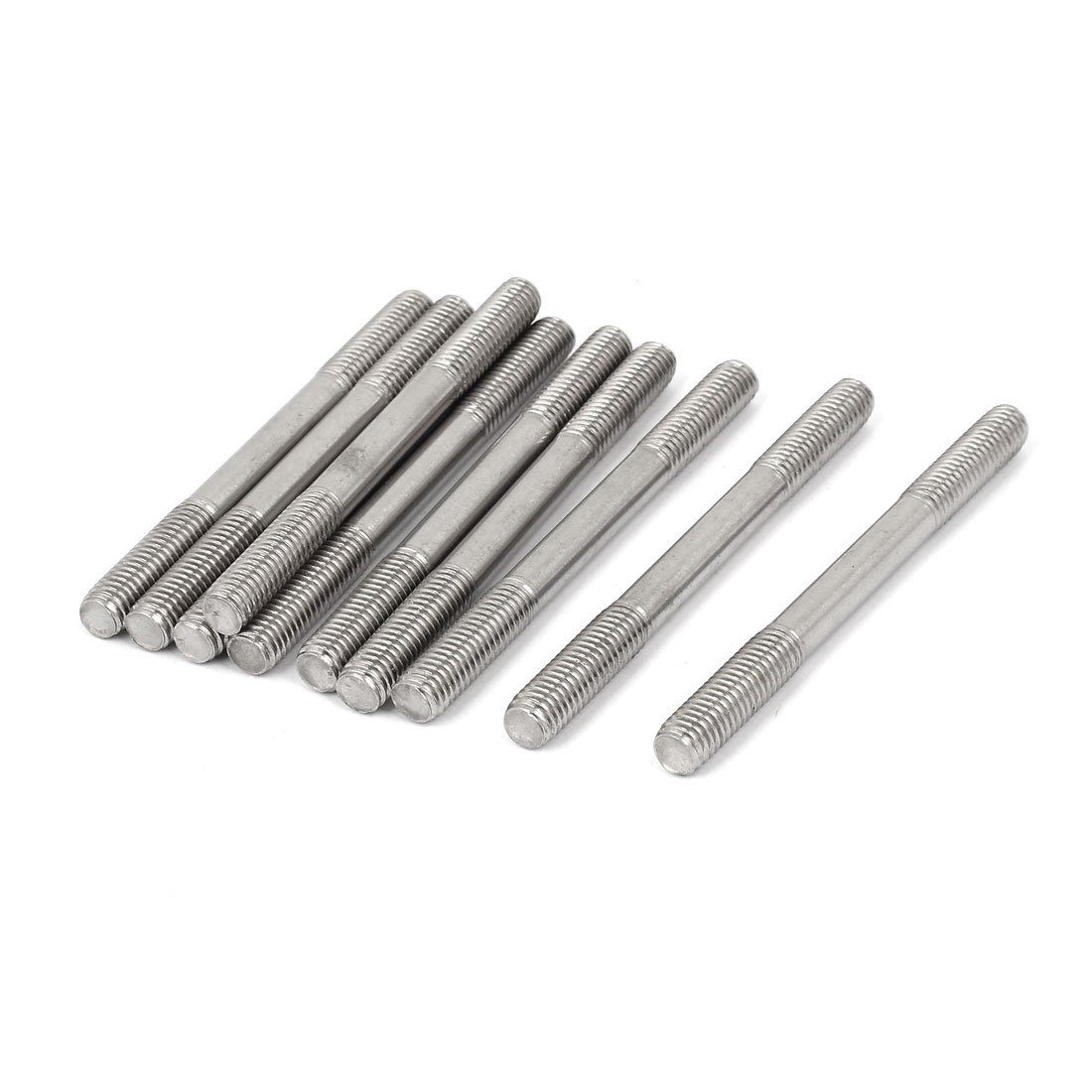 Sourcingmap M8 x 90mm Tight Adjustable Push Rod Double End Thread Stud Silver Tone 10pcs