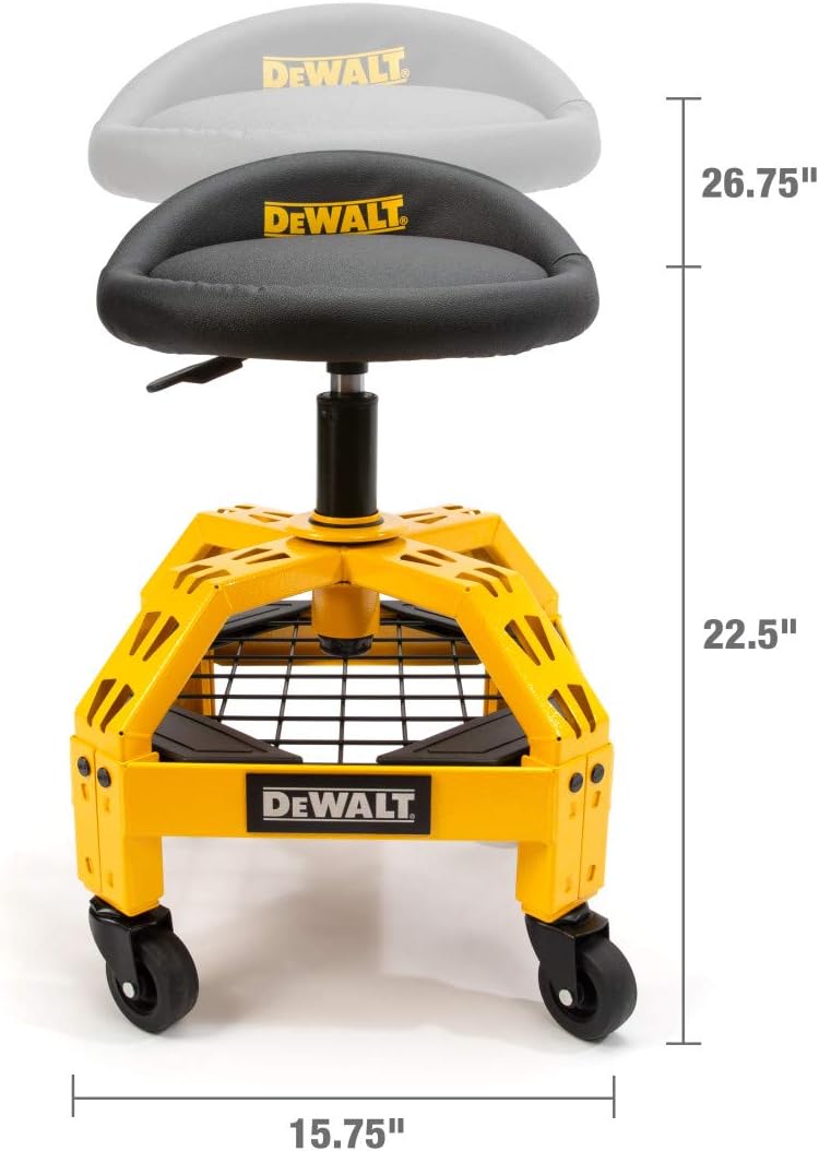 Dewalt Padded, Rolling Shop/Garage Stool, 360-degree Swivel Seat, Durable Steel Frame, Adjustable: Automotive