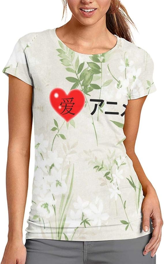 Amazon Co Jp 日本のアニメが好きです Tシャツ 大人の女性 半袖 夏 カジュアル セクシー熟女 汗を吸い取る ラウンドカラー 服 ファッション小物
