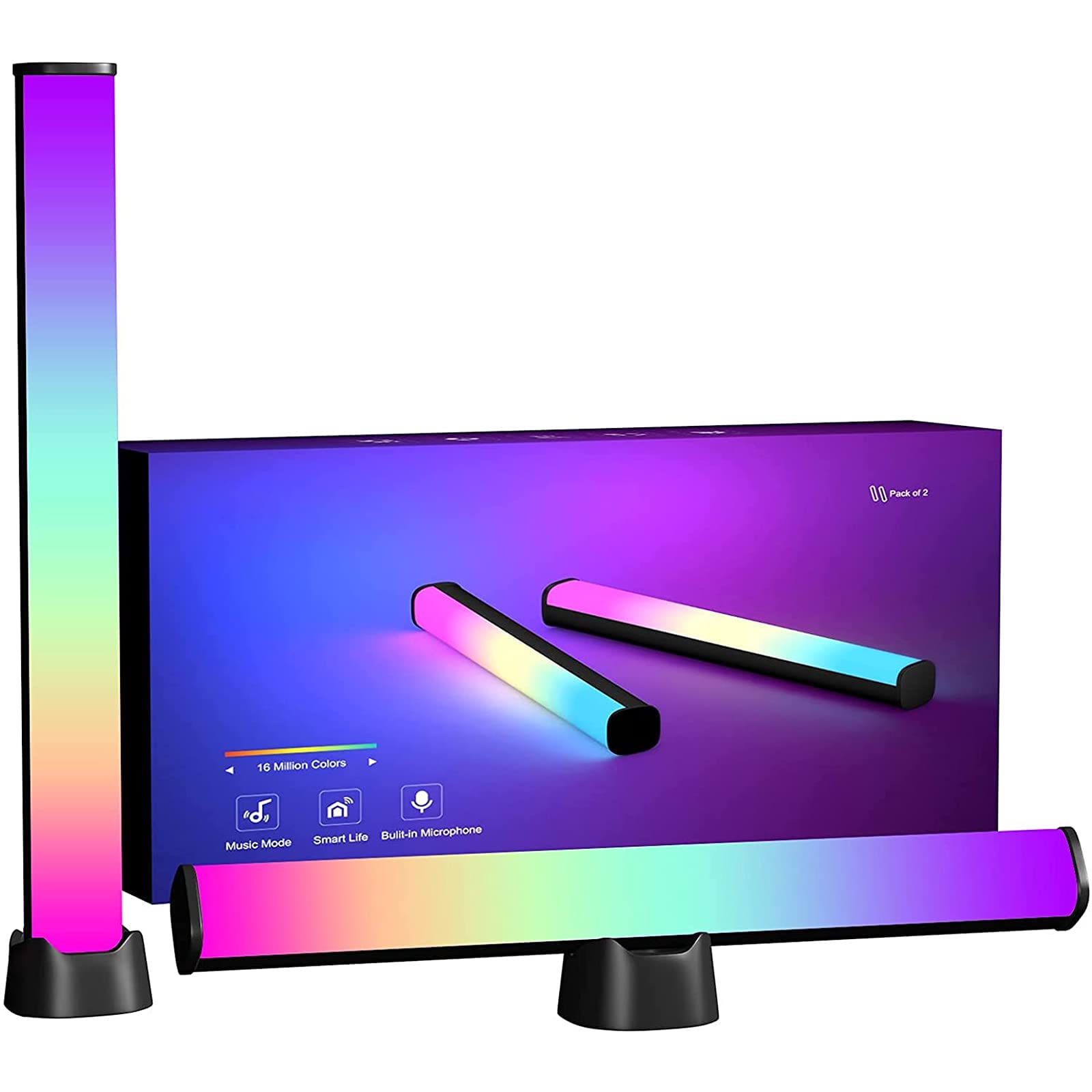 CURUK LED Ambient Light Bar, 2 Pack Smart RGB Gaming Lamp Lighting Accessories, Sync with Music, TV LED Backlight USB Immersive Mood Light 15 Scene Modes & 4 Music Modes Decor for Room Bedroom