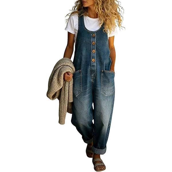 Amazon.com: chouyatou Women Loose Adjustable Strap Denim Bib