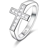 D Color VVS1 Clarity Moissanite Cross Rings for Women Men, Pretty and Elegant Stackable Cross Ring, Solid 925 Sterling Silver with Rhodium Finish, Wedding Band Aniversary Jewelry, Size4-11