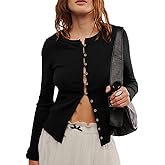 SNJATSSE Womens Slim Fitted Cardigan Long Sleeve Ribbed Knit Button Down Shirts