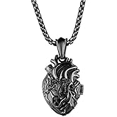LBFEEL Stainless Steel Anatomical Organ Heart Pendant Necklace for Men in 3 Colors With a Gift Box