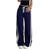 OYOANGLE Girl's Side Striped Sweatpants Drawstring Waist Open Bottom Athletic Track Pants with Pockets