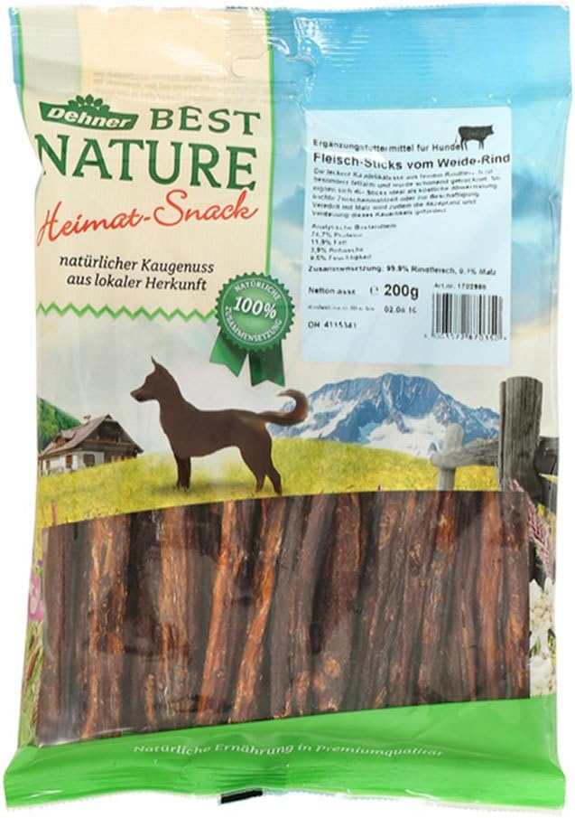 Dehner Best Nature Dog Treat 200 g Beef Sticks, 200 g (Pack of 1)
