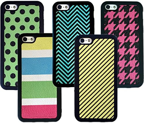 iPhone 5C Case For Teen Girls (5 Case BUNDLE Pack) By SnapWolf - Cool Designer Pattern Cute Protective Fashion Vintage Girly Cover - Premium Snap On Slim &amp; Thin Flexible TPU Silicone Hybrid Case features Houndstooth Zig Zag Chevron Polka Pink Green Yellow Hot Pink Pattern Design