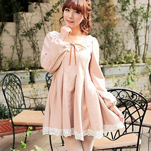 Amazon Co Jp ワンピース ミニハンカチセット カジュアル ドレス プリーツ レース リボン ギャザー スイート ロリータ 長袖 ふりふり お嬢様 上品 清楚 ミニ丈 チュニック K245 1 ブラウン 服 ファッション小物