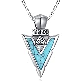 YAFEINI Arrowhead Necklace S925 Sterling Silver Viking Arrow Pendant Necklace Turquoise Arrowhead Viking Amulet Jewelry Gift for Men Native American Necklaces