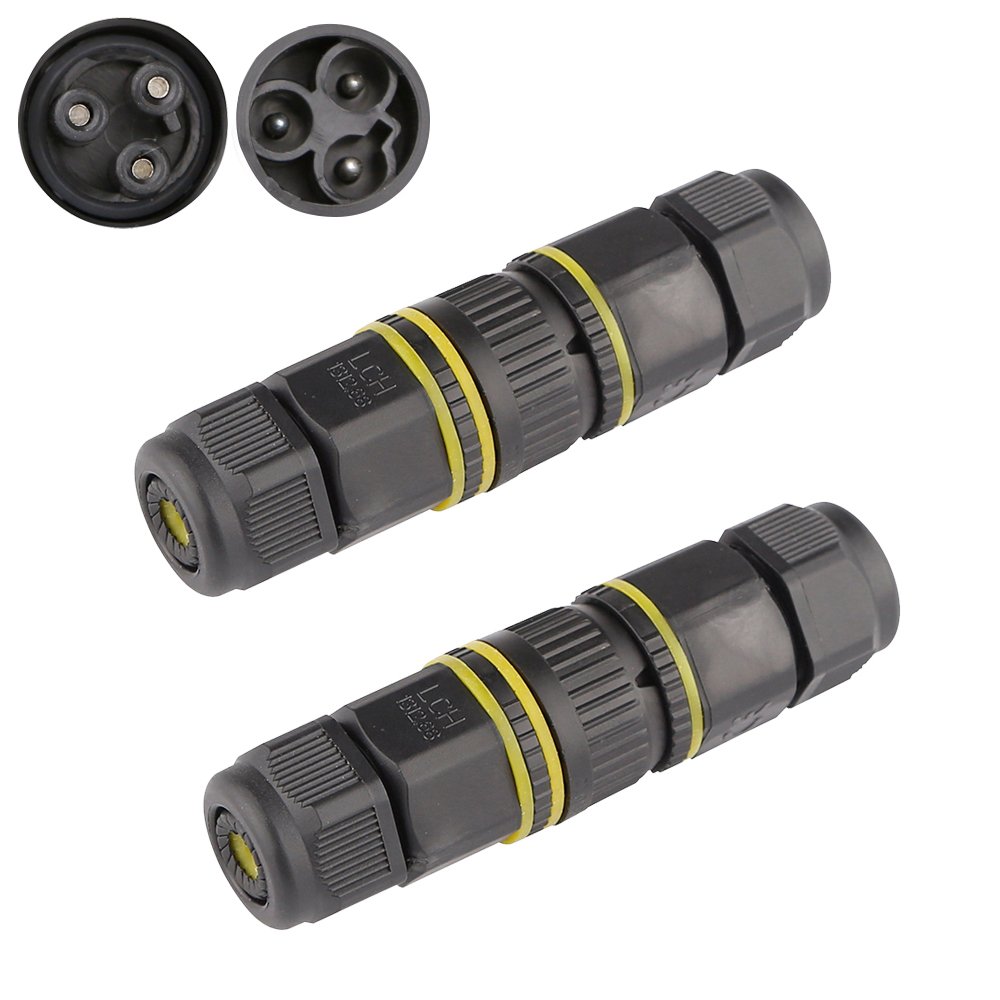 3 pole ip68 Waterproof Cable Connector Plug Socket Butt-Type- 2- Pack Chestele IP68 Connector External Sleeve Coupler Ø 5mm-12mm (Black, PVC)