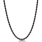 Fiusem 18K Gold Plated Rope Chain for Men, 18K Gold Plated/Black Chain Necklace, Stainless Steel Necklace for Men and Women, Valentine's Day Jewelry Gifts