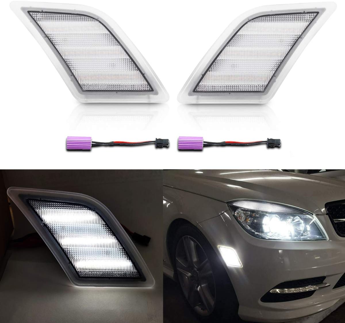 Cool White Led Side Marker Lights for 0811 Mercedes Benz W204 C250 C300 Bright