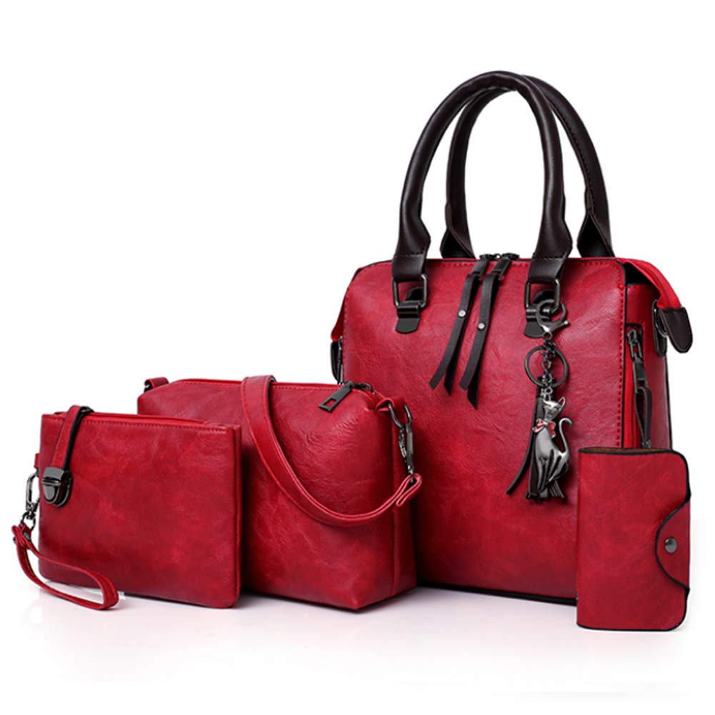 Segater® Women Fashion Handbag+Shoulder Bag+Purse+Card Purse Faux Leather Tote 4 Pieces